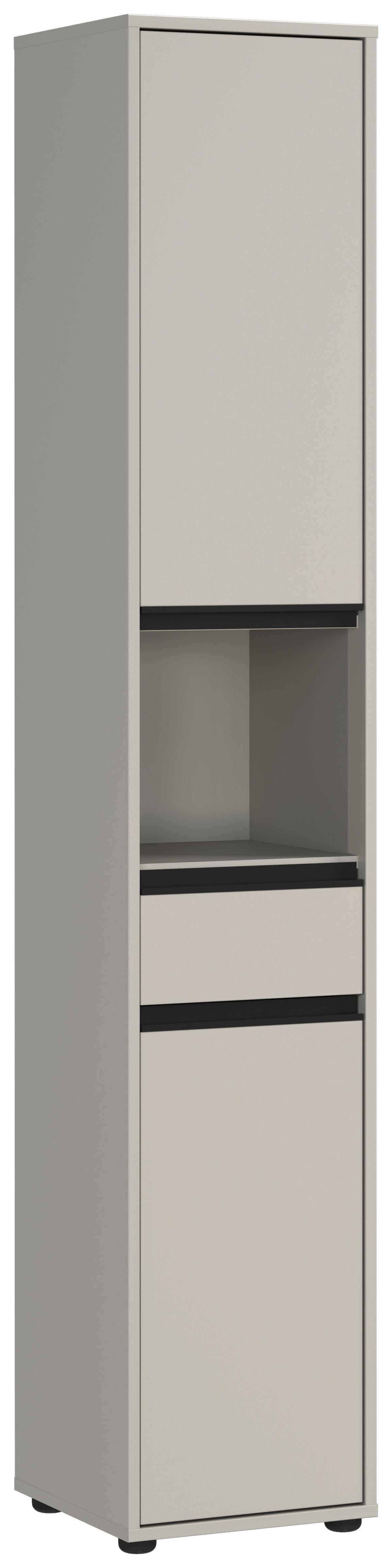 Badezimmer Hochschrank Gw- Lemont 33x181 cm Steingrau - Schwarz/Grau, MODERN, Holzwerkstoff (33/181/34cm) - Germania
