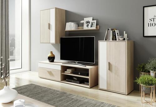 Wohnwand Modern 4 -teilig. Berno Eiche Dekor/ Weiß - Schwarz/Weiß, Basics, Holzwerkstoff (190/150/40cm) - P & B
