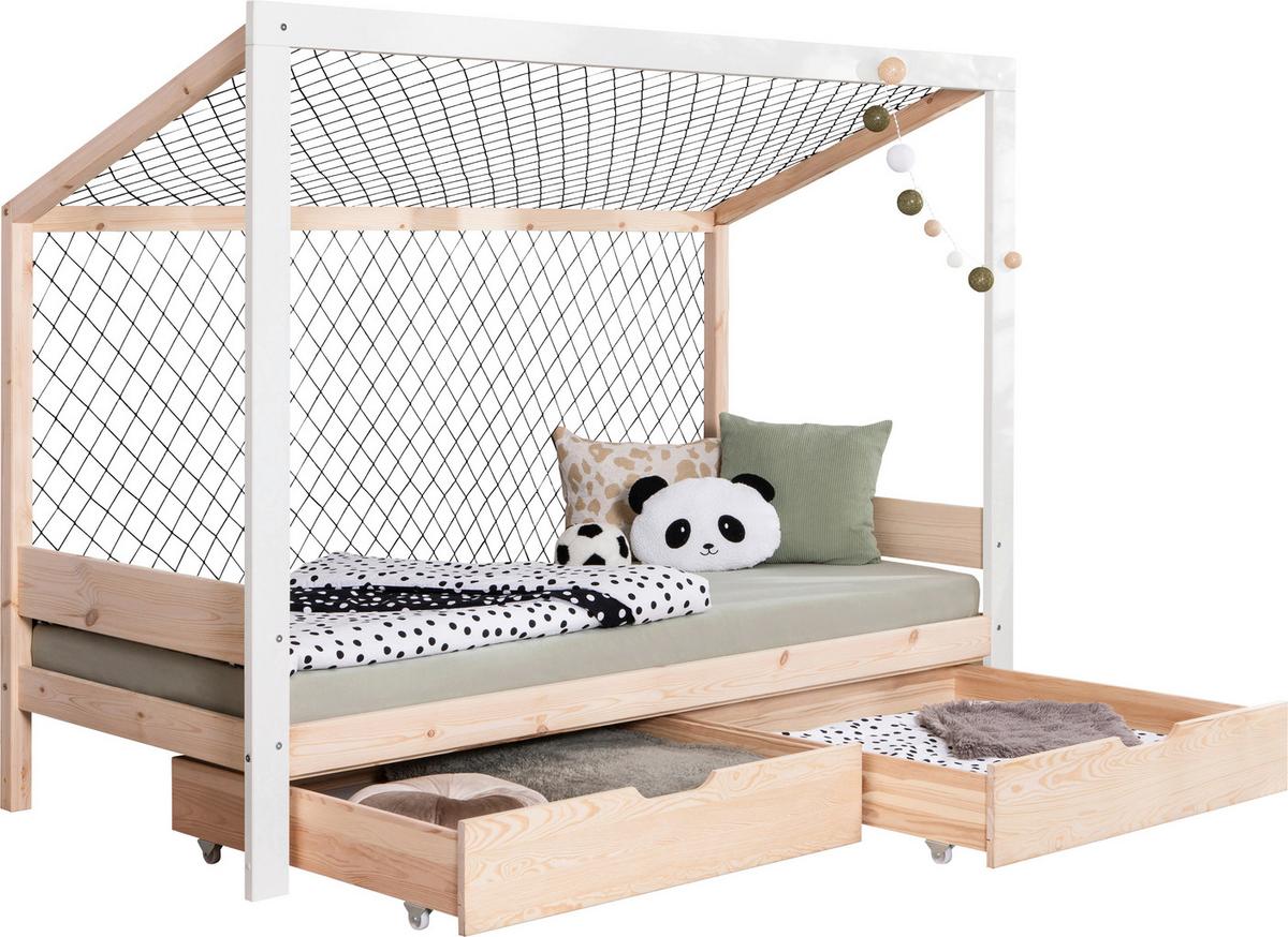 Bodenbett Mit Bettkasten 90x200 Cm Naturfarben/weiß - Naturfarben/Weiß, MODERN, Holz (90/200cm) - MID.YOU