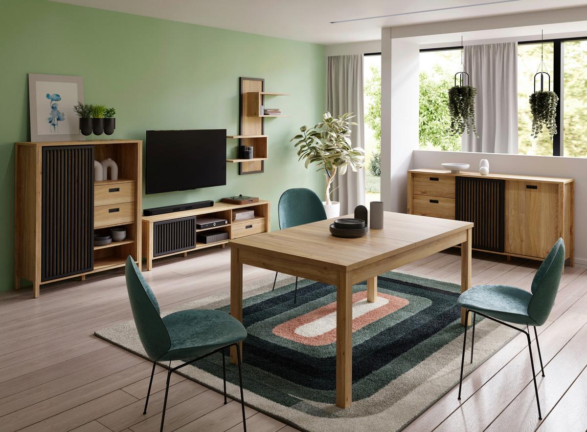 KOMODA POD TELEVIZI JYTANA - černá/barvy dubu, Moderní, kompozitní dřevo (174,8/49,9/40,2cm)