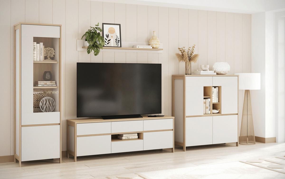 Wandboard Stranda Weiß/Eiche B: 150cm - Weiß, Design, Holzwerkstoff (150/17/17cm) - MID.YOU