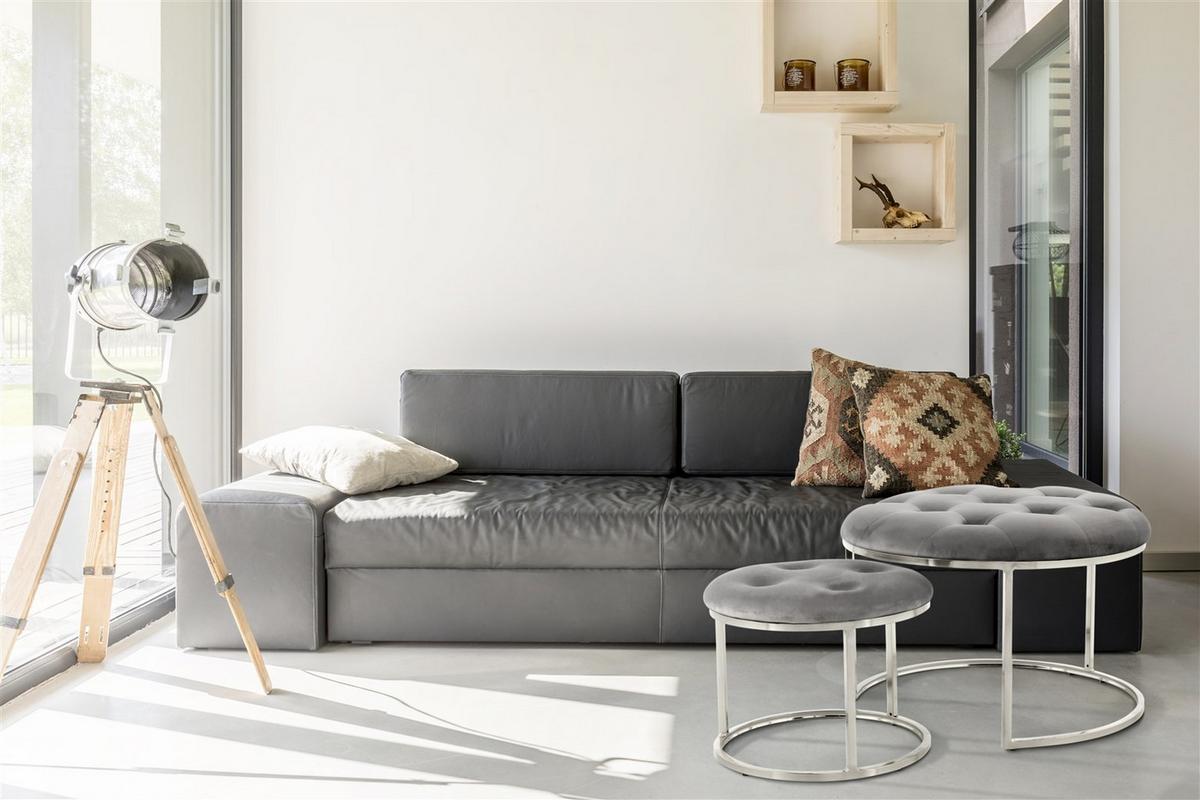 Hockerset Becky Grau/Silberfarben D: 40 cm - Silberfarben/Grau, Design, Textil/Metall (40-60/32-41cm) - Kayoom