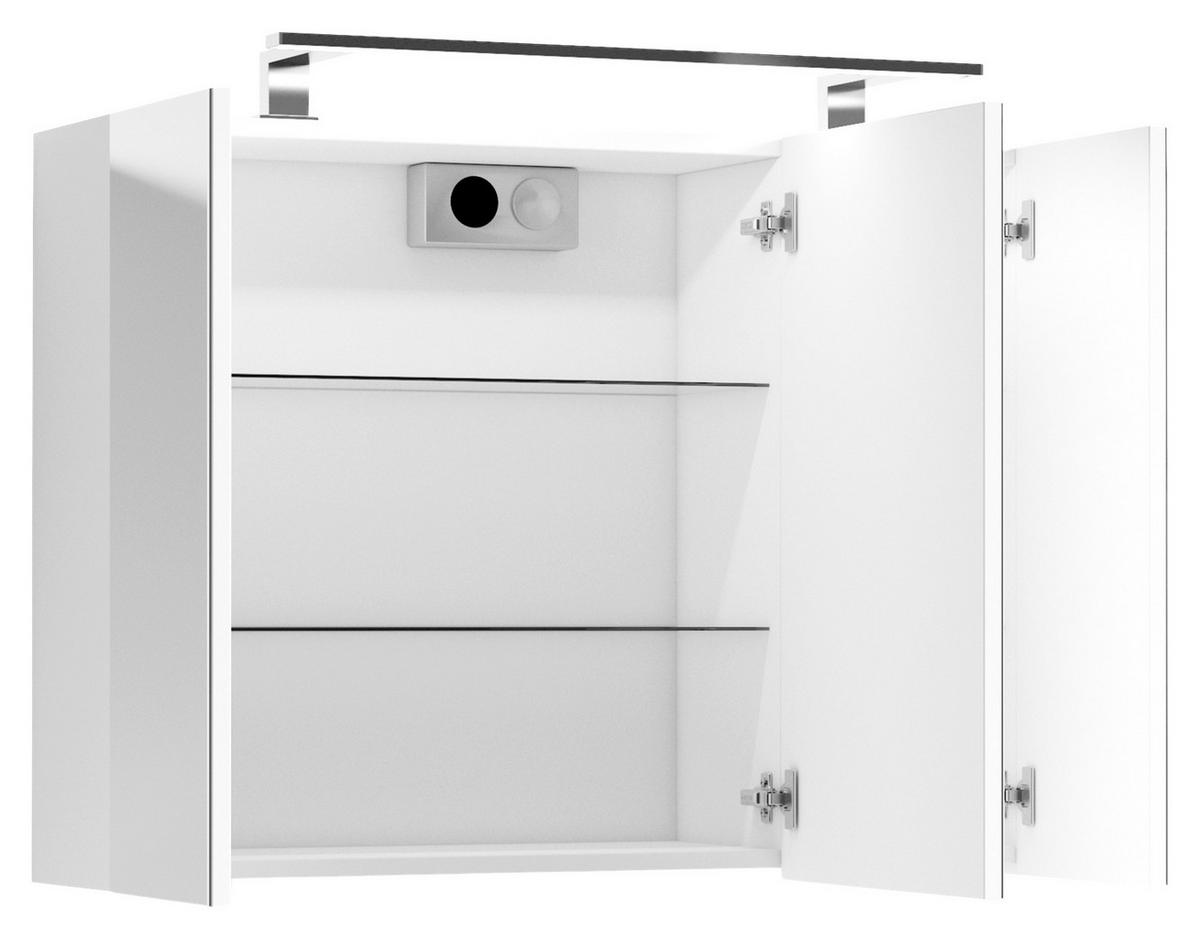 Spiegelschrank Spree Mit Led 3-Türig Bxhxt 80x60x20 Cm Weiß - Weiß, MODERN, Glas/Holzwerkstoff (80/60/20cm) - MID.YOU