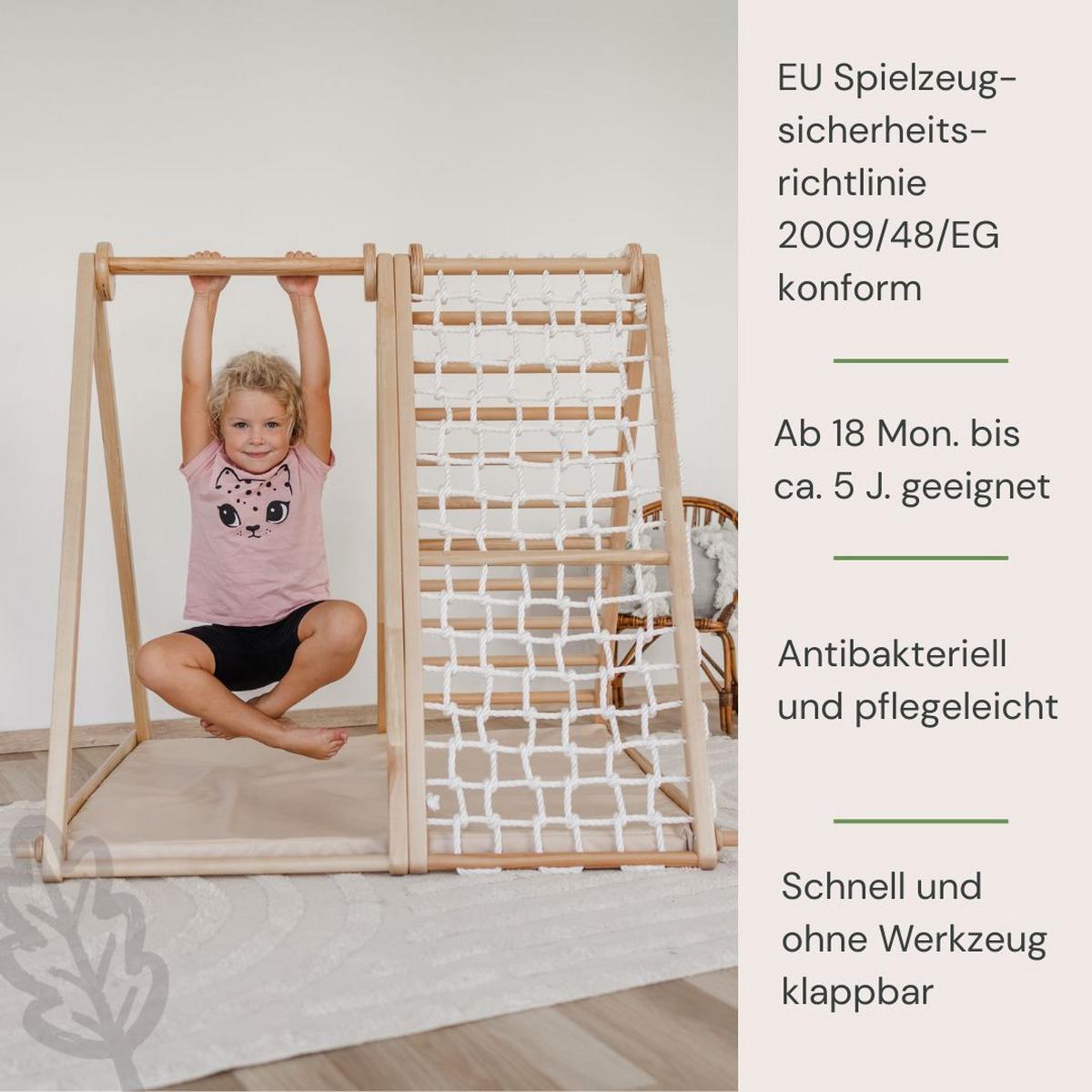 klappbares Klettergerüst mit Sicherheitsmatte - Multicolor/Weiß, Basics, Holz (105/110/100cm) - CLIFF
