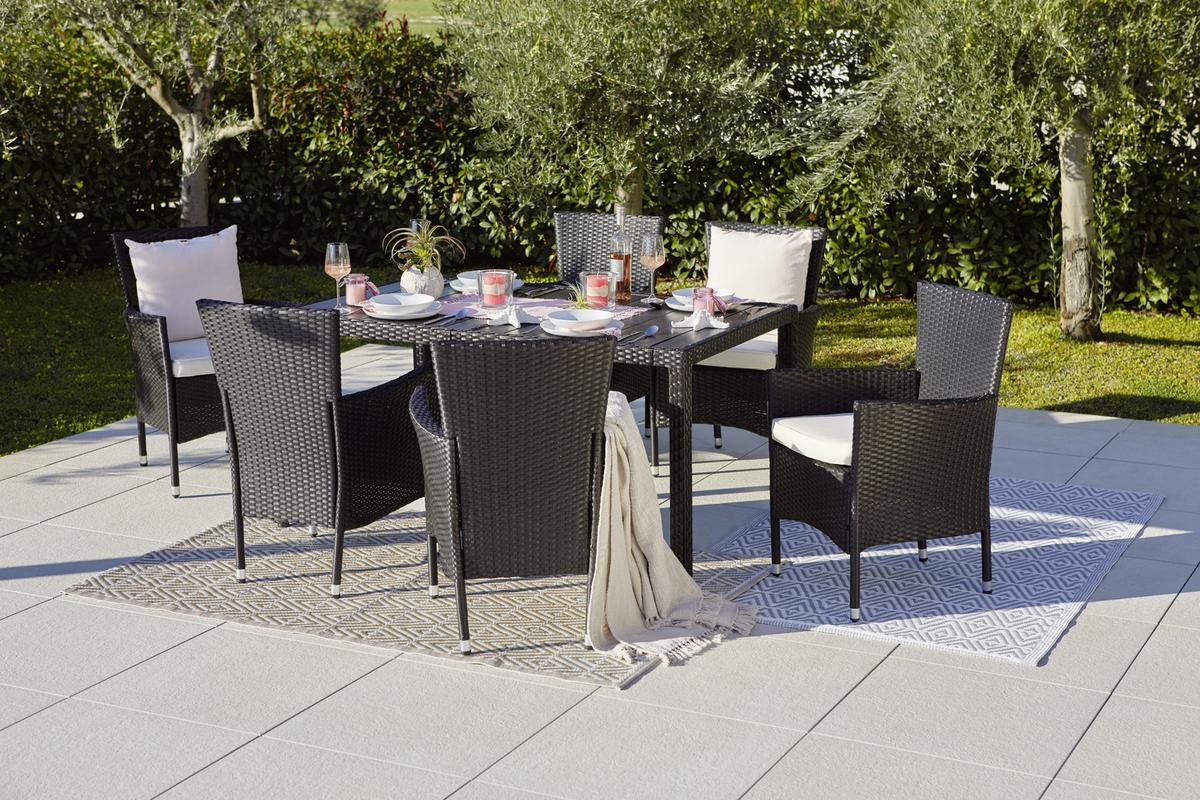 Kerti Bútorszett Mailand - fekete/krém, Modern, műanyag/textil (150/75/90cm) - Beldano