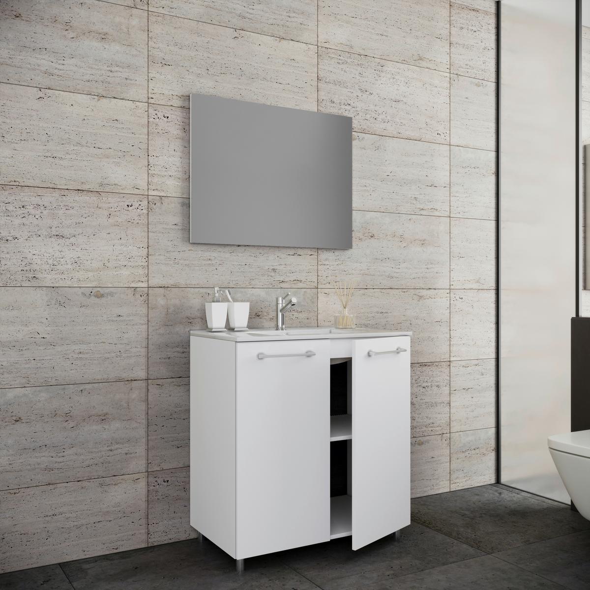 Badezimmer Gilos 3-Teilig Weiß B: 60 cm - Alufarben/Weiß, MODERN, Keramik/Holzwerkstoff (60cm) - MID.YOU