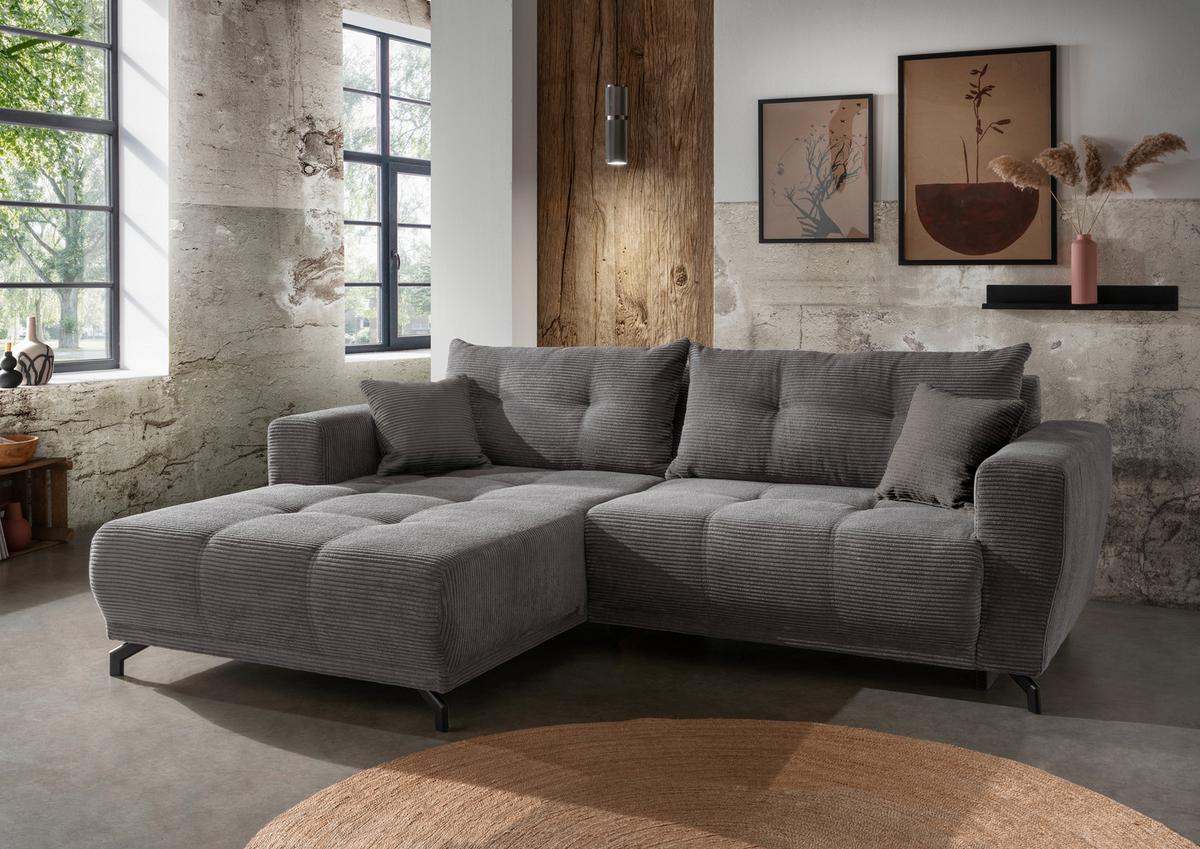 Ecksofa Restato Grau S: 177/246 cm - Schwarz/Grau, MODERN, Holz/Textil (177/246cm) - MID.YOU