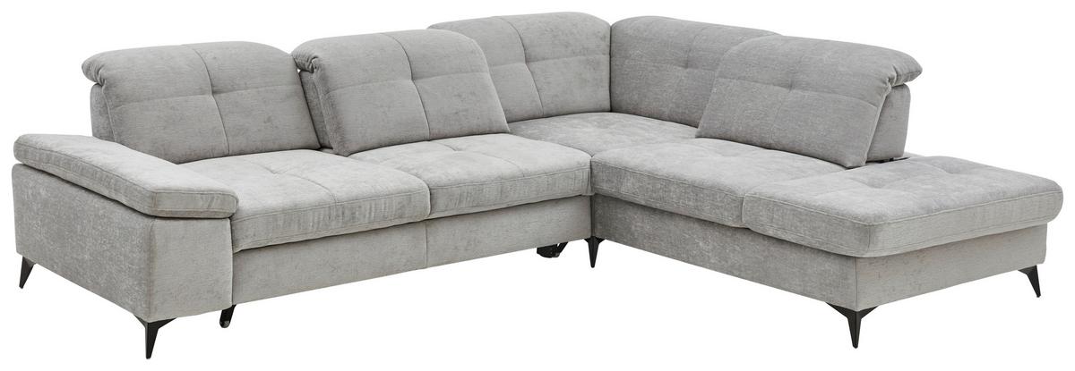 Sedačka SORENA L, pravá, sv.šedá žinylka, s funkcemi - černá/světle šedá, Moderní, kov/textil (311/255cm) - Premium Living