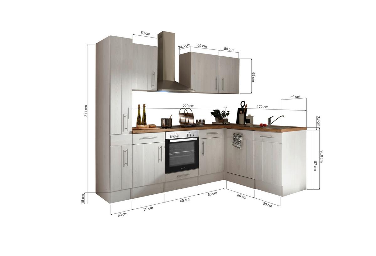 Eckküche Anton Landhaus - Wildeiche/Lärchefarben, Basics, Holzwerkstoff (250/172cm) - Respekta