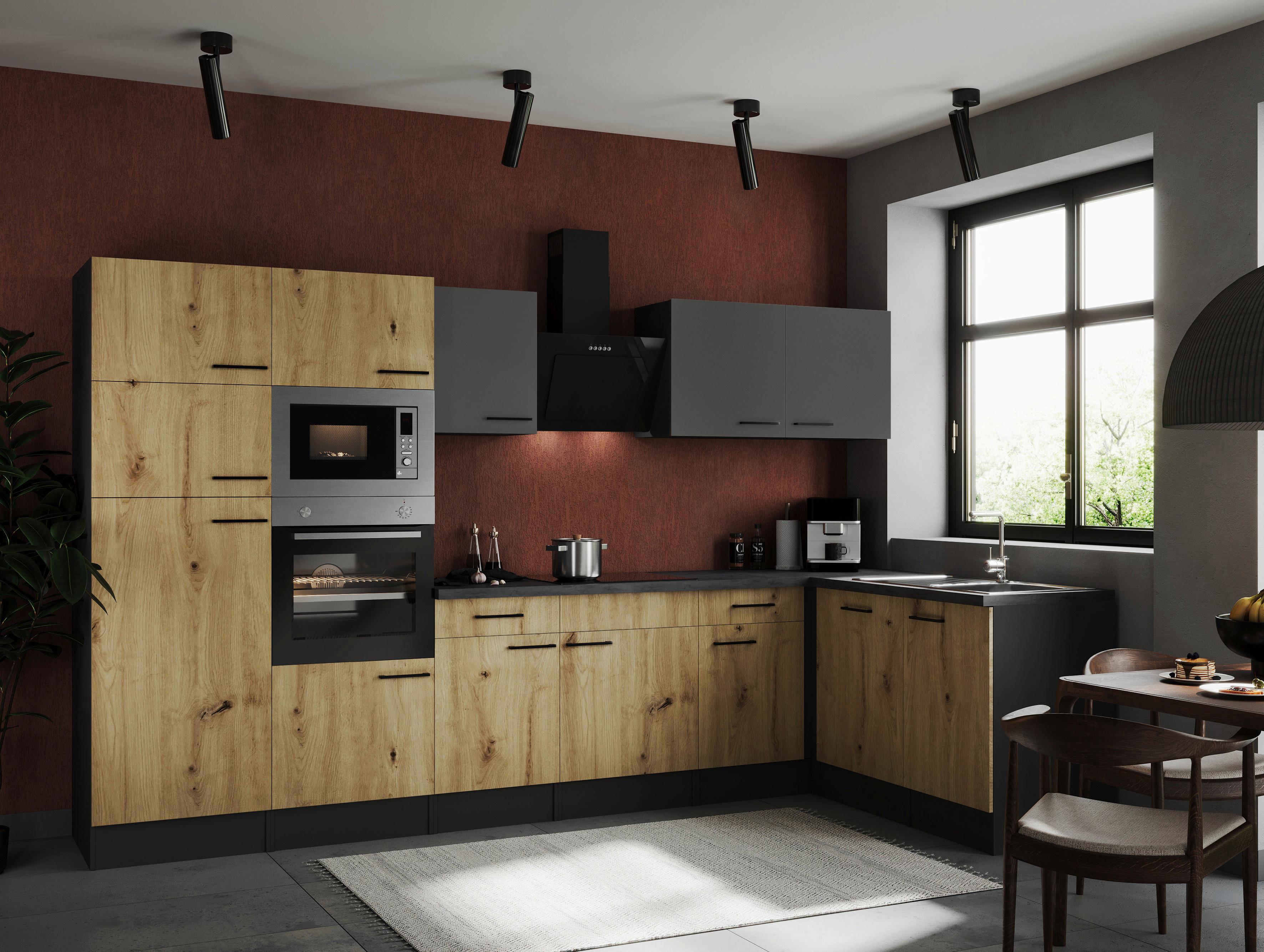 Eckküche Oliver Grau, Artisan Dekor S: 340x172 Cm - Eiche Artisan/Grau, Design, Holzwerkstoff (340/172cm) - Respekta