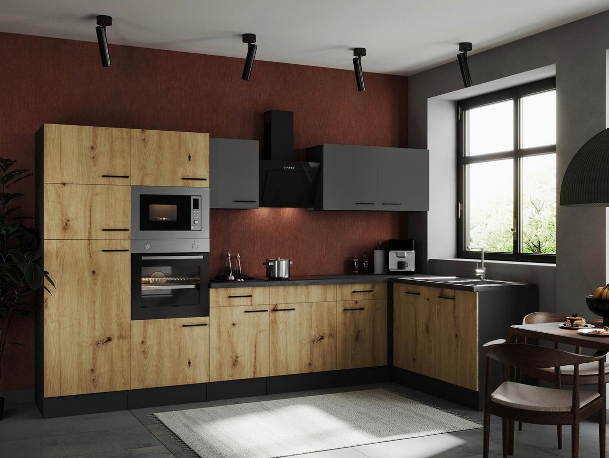 Eckküche Oliver Grau, Artisan Dekor S: 340x172 Cm - Eiche Artisan/Grau, Design, Holzwerkstoff (340/172cm) - Respekta