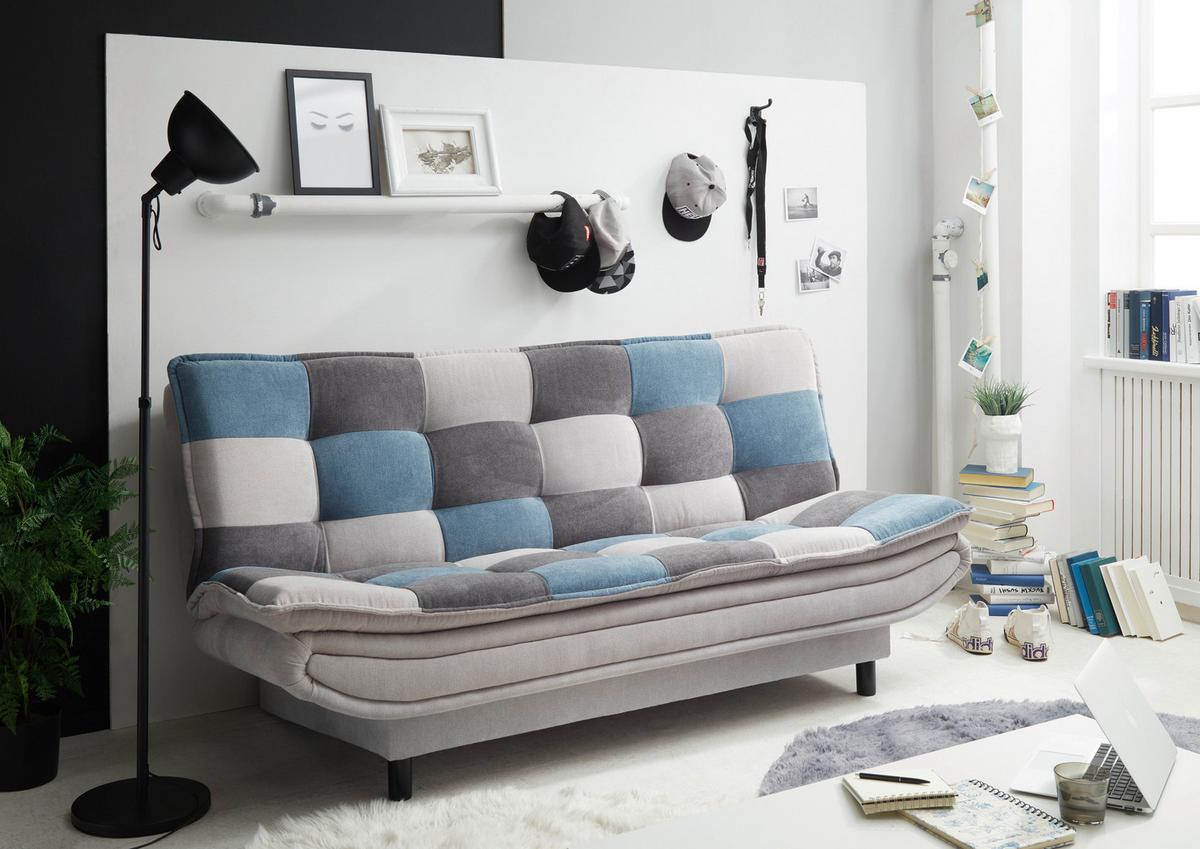 Schlafsofa Mit Bettkasten Patch, Mischgewebe - Blau/Dunkelgrau, Basics, Holzwerkstoff/Textil (188/90/89cm) - MID.YOU