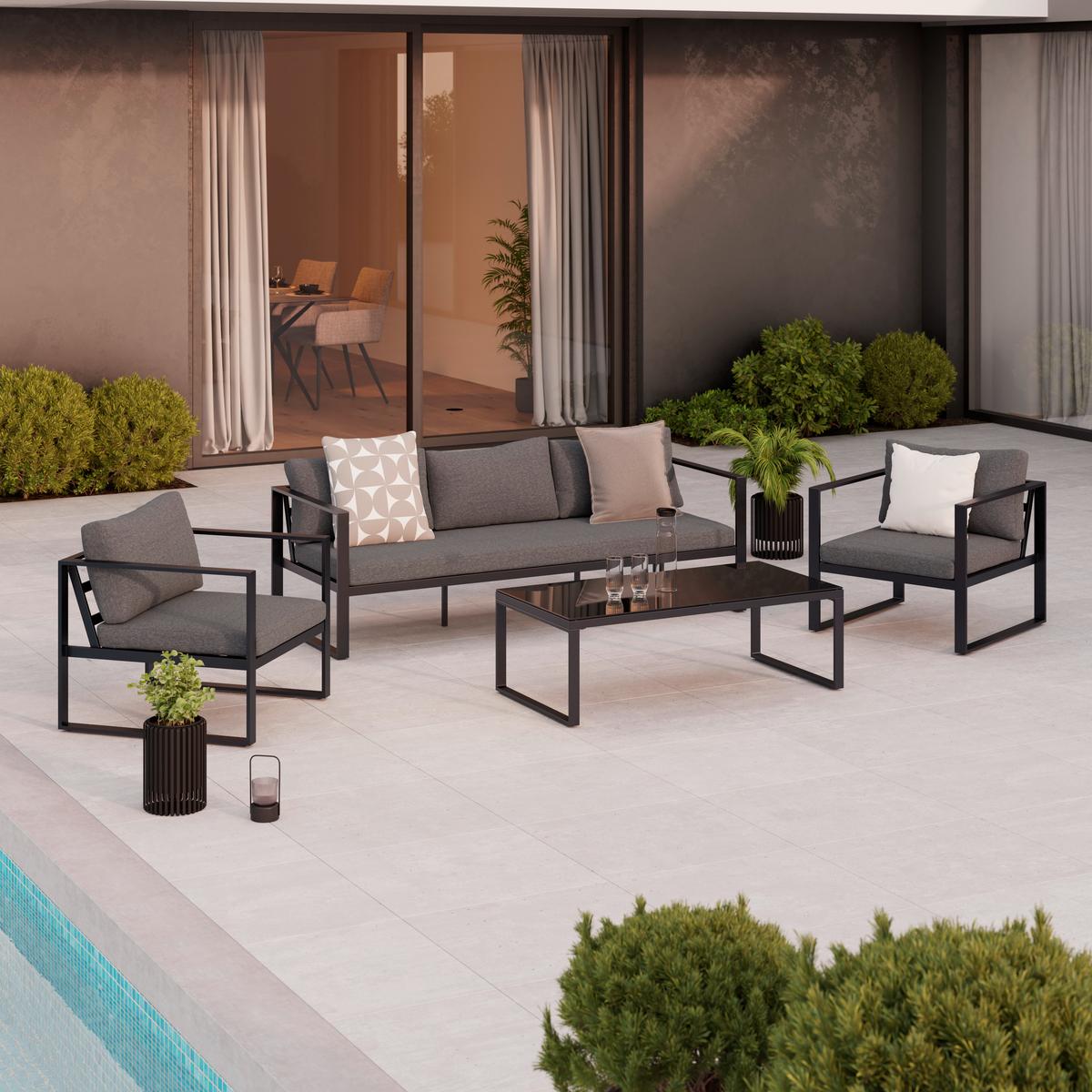 TERASOVÁ SEDACÍ SOUPRAVA AURELIA - antracitová, Moderní, kov/textil (198/63/76cm) - Mömax