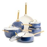 Kochtopfset 6-Teilig. dunkelblau/Weiß/Gold - Goldfarben/Weiß, Basics, Glas/Metall - GreenPan