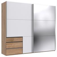 Schwebetürenschrank Level 36 A Weiß/Eiche/Spiegel, B: 250cm - Eichefarben/Weiß, MODERN, Glas/Holzwerkstoff (250/216/65cm) - MID.YOU