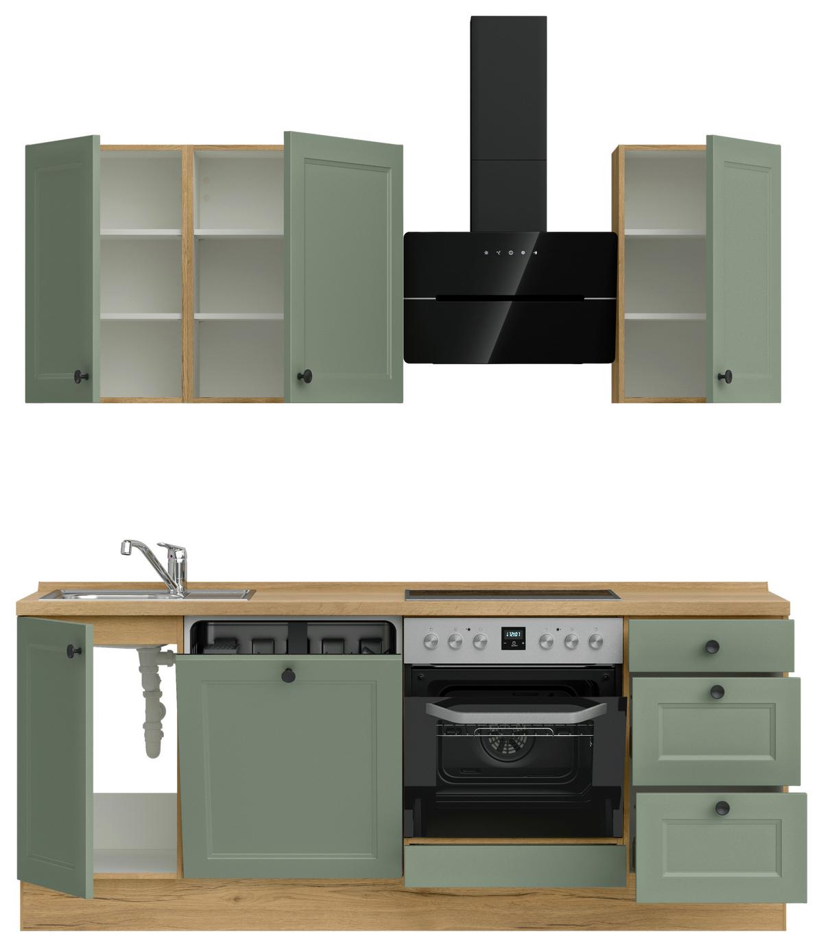 Kuchyňská linka 210 cm, rákosová / dub sierra - barvy dubu/černá, Moderní, kov/kompozitní dřevo (210cm) - Nobilia