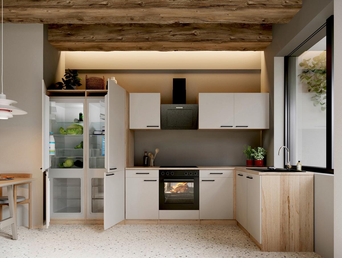 ECKKÜCHE Merle, Kaschmir S: 340x172cm - Kaschmir/Eichefarben, Trend, Holzwerkstoff (340/172cm) - Respekta