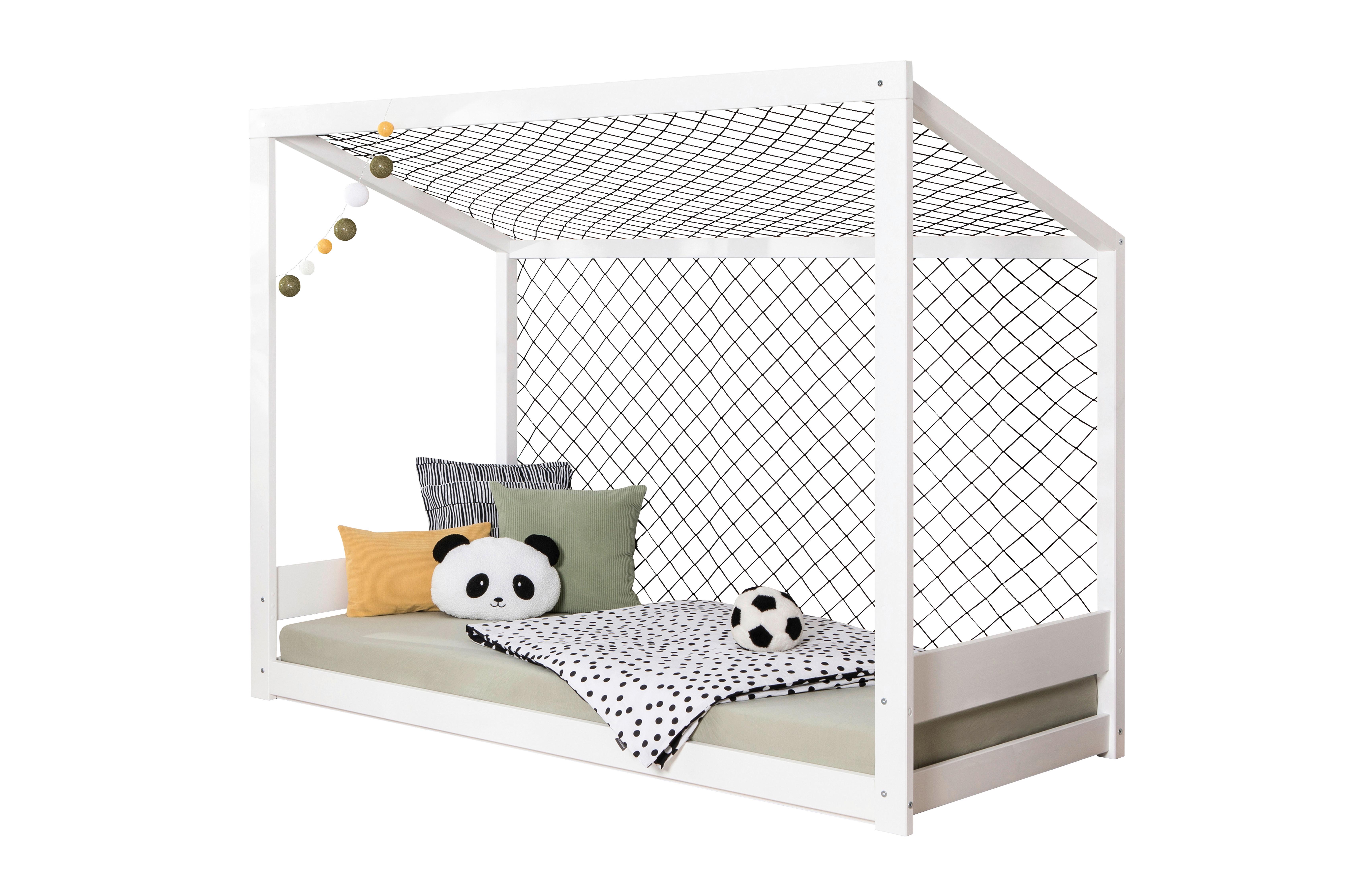 Bodenbett mit Matratze 90x200 cm Weiß - Weiß/Naturfarben, MODERN, Holz/Textil (90/200cm) - MID.YOU