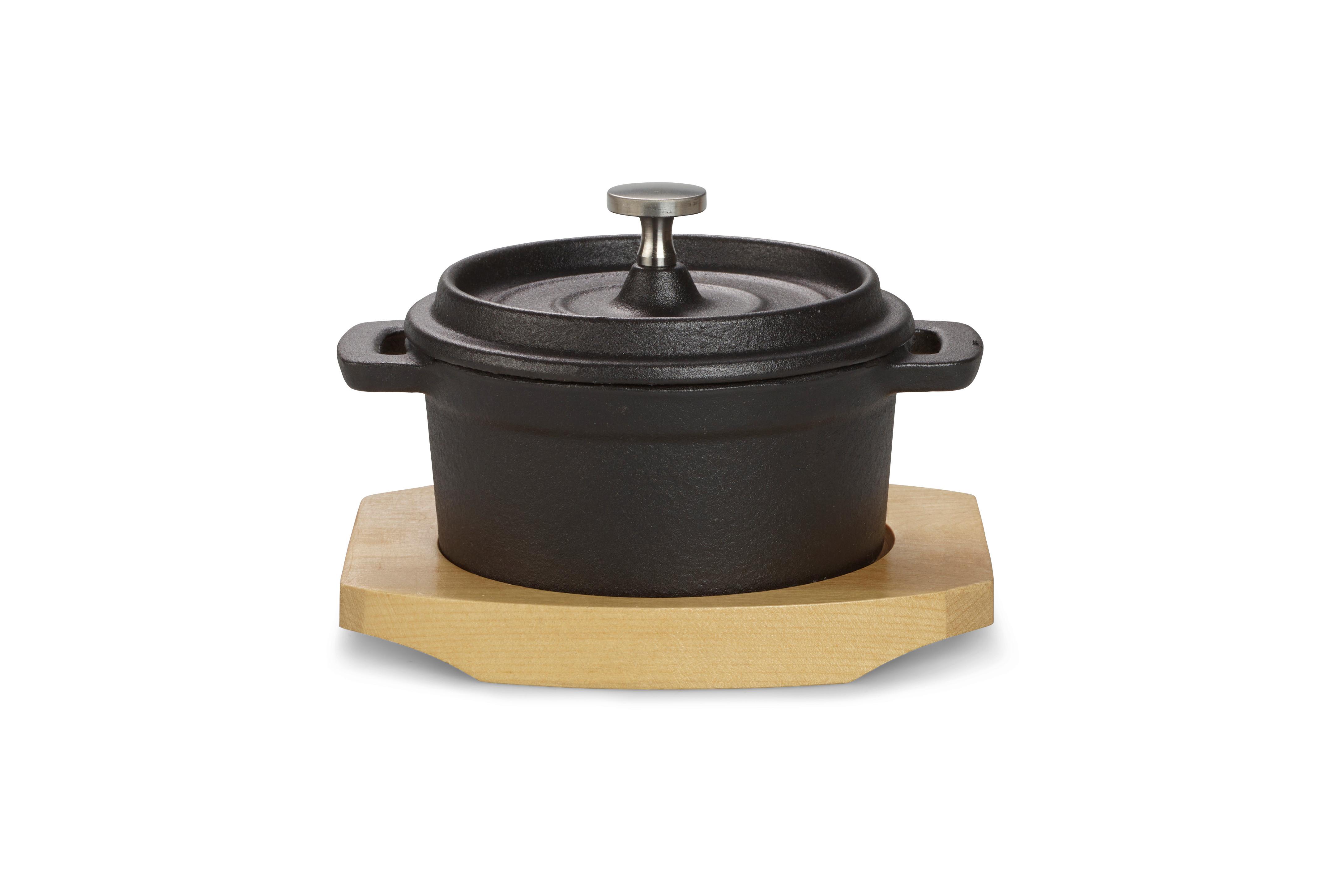 Echtwerk Serviertopf 0,2 L Gusseisen Induktion - Schwarz/Braun, Basics, Holz/Metall (13/5/10cm) - Echtwerk