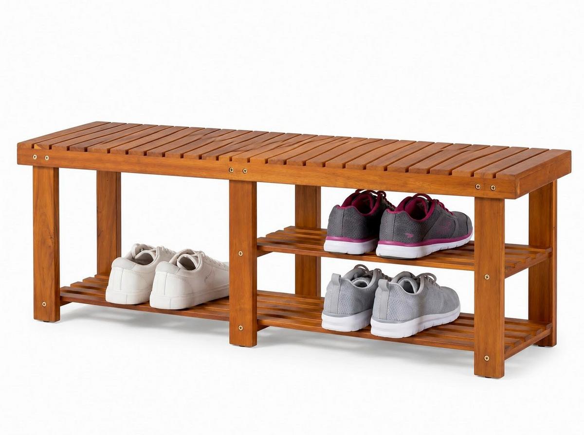 Sitzbank mit Schuhablage 2 in 1 - Akaziefarben, Basics, Holz (70/33/46cm) - Prestige Home
