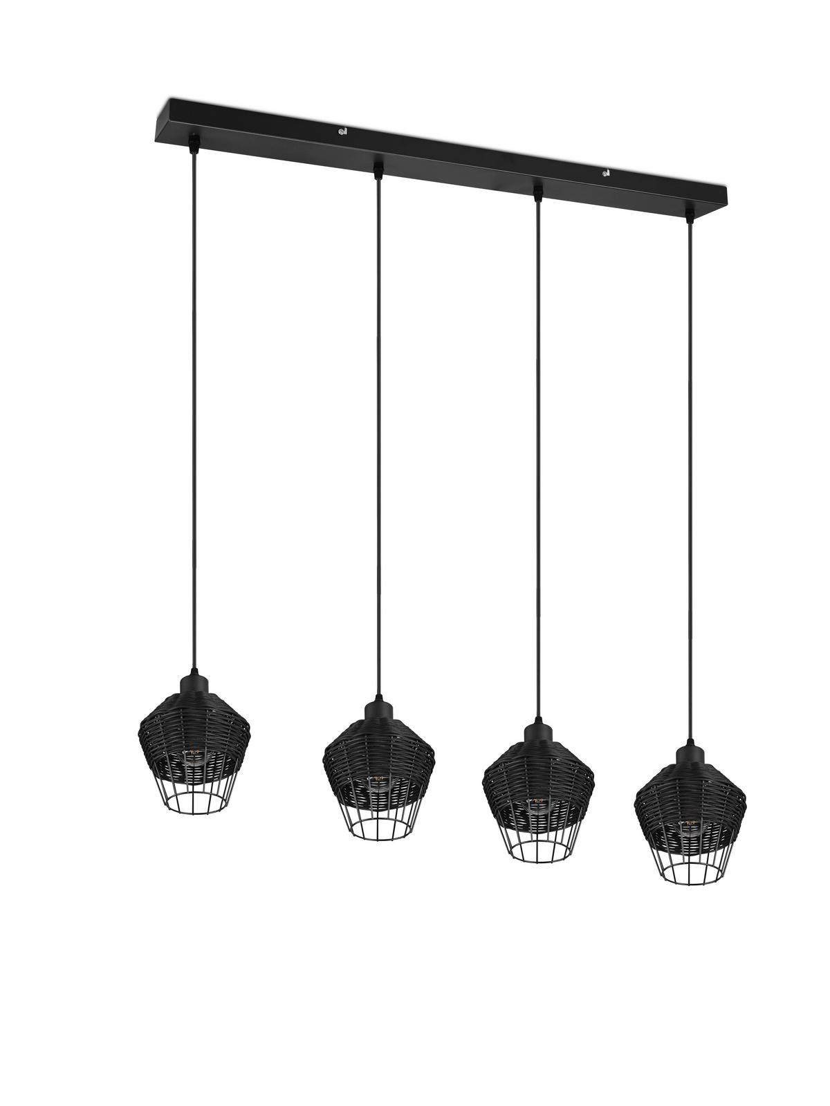 Hängeleuchte Borka H: 150 Cm 4-Flammig - Schwarz, ROMANTIK / LANDHAUS, Holz/Metall (95/150/17,5cm)