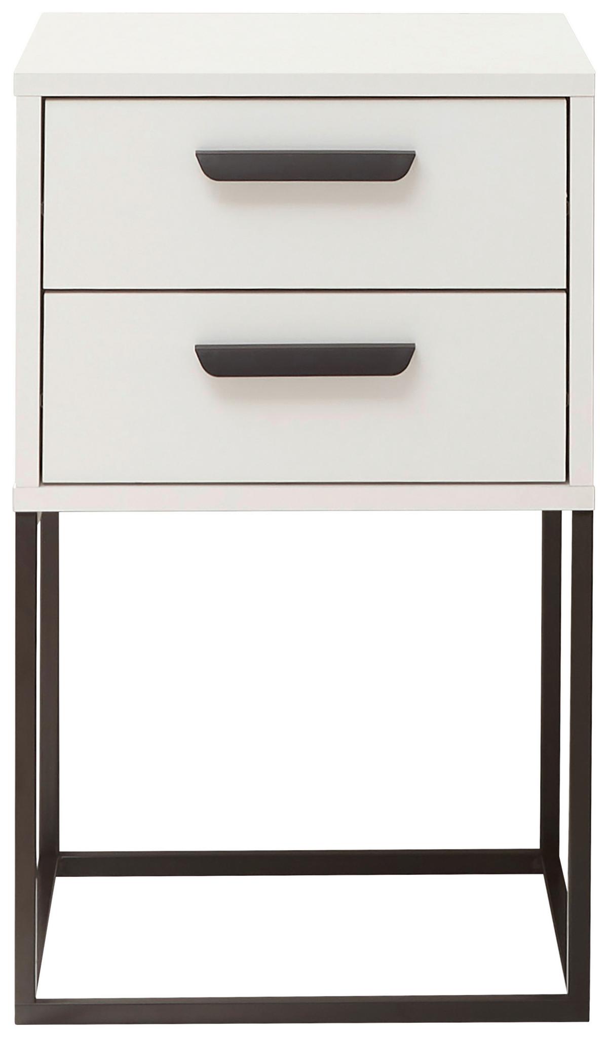 Noční stolek SUNA 2 zásuvky dekor bílá - bílá/černá, Moderní, kov/kompozitní dřevo (40/65/38,5cm)