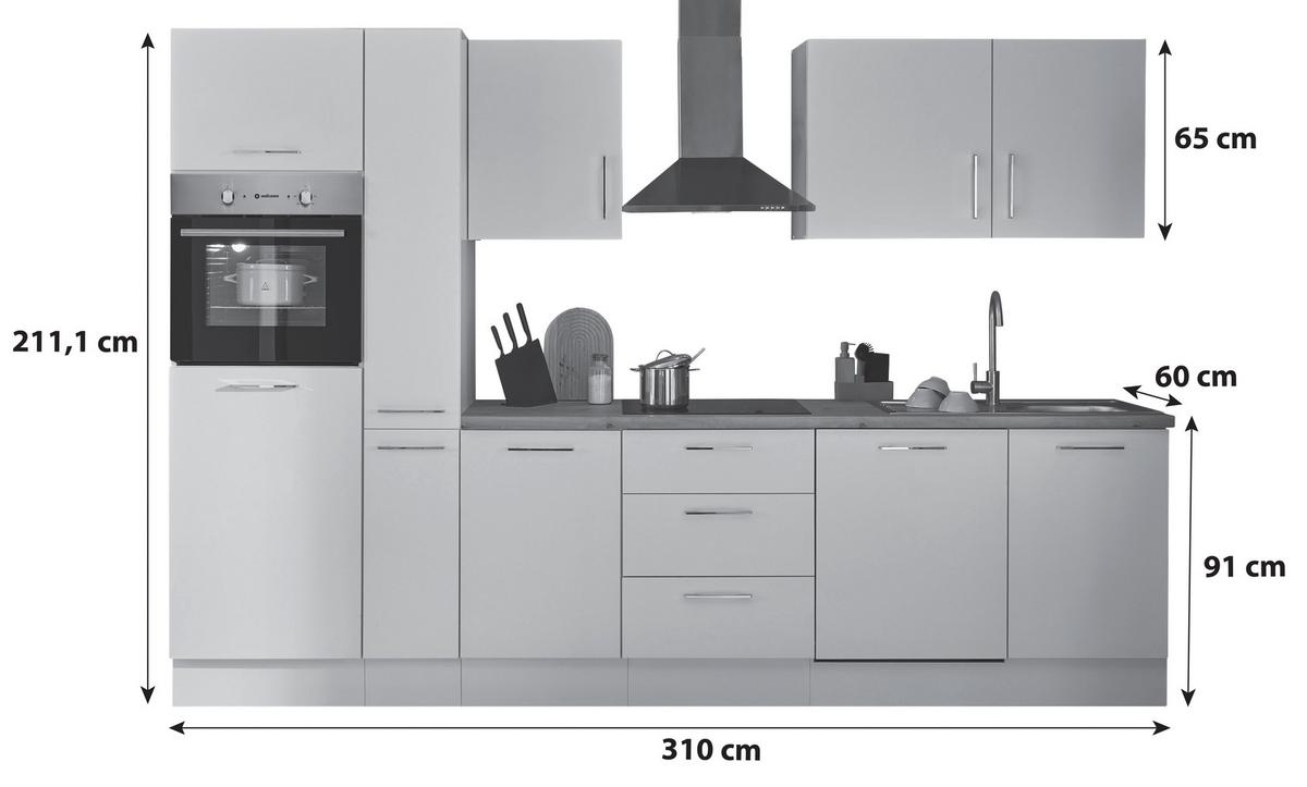 Küchenblock Turin Weiß/Eiche Dekor B: 310 cm - Weiß/Eiche Artisan, Basics, Holzwerkstoff (310cm) - P & B