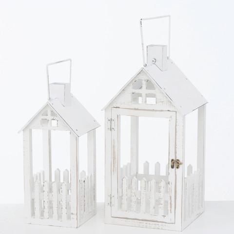 Dřevěnná lucerna HORTUS, bílá, výška 52 cm - Basics, kov/dřevo (25/25/25cm)