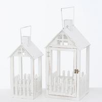 Dřevěnná lucerna HORTUS, bílá, výška 52 cm - Basics, kov/dřevo (25/25/25cm)