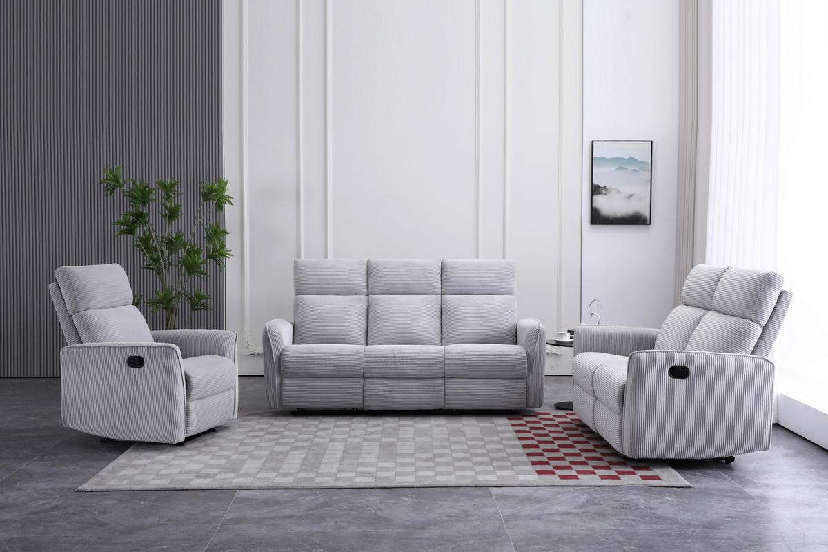 Sitzgarnitur 3-teilig London Mit Relaxfunktion Hellgrau - Schwarz/Grau, Basics, Holz/Textil (133/105/93cm) - Ondega