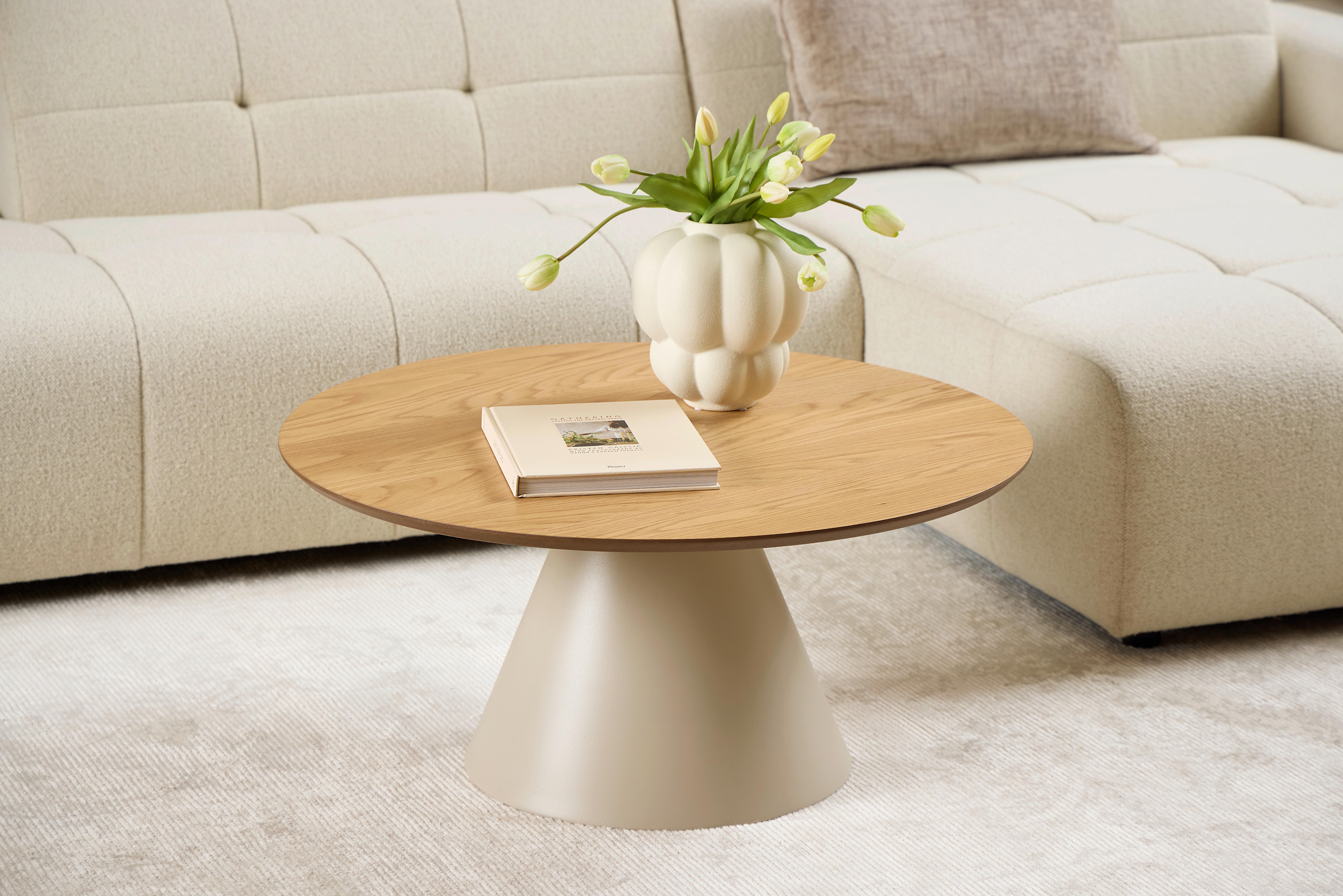 KONFERENČNÝ STOLÍK SOLI - sivá/farba duba, Design, kov/kompozitné drevo (85/40cm)