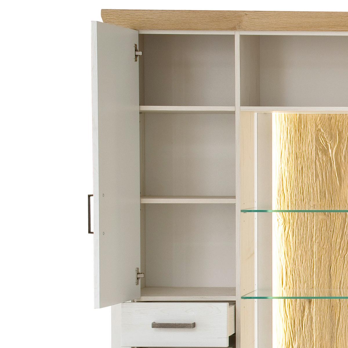 Wohnkombination 3-Tlg. Madrid Eiche-/Pinienfarben - Eichefarben/Schwarz, Design, Glas/Holzwerkstoff (297/205/50cm) - MID.YOU