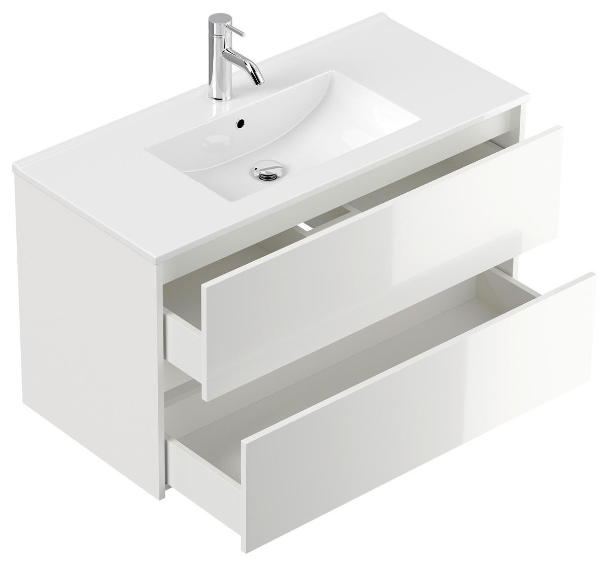 Waschtischkombi Limes Weiß Hg B: 101 Cm - Weiß Hochglanz/Weiß, MODERN, Keramik/Holzwerkstoff (101/58,6/47cm) - MID.YOU