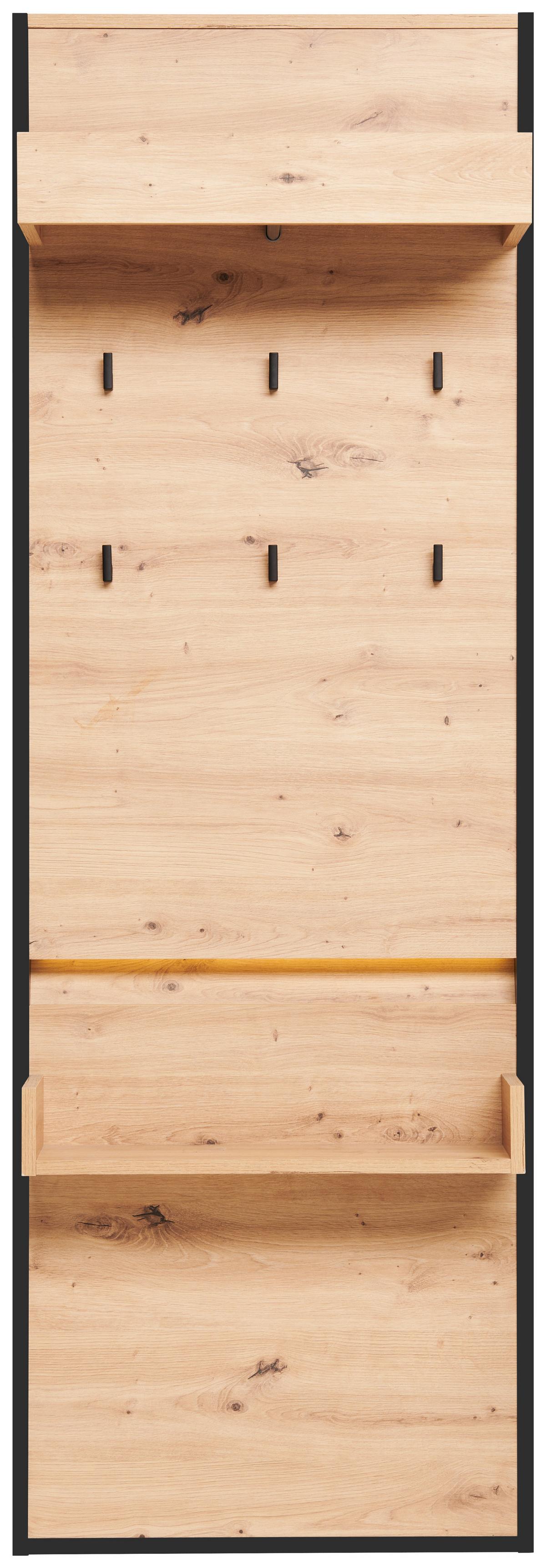 Garderobenpaneel Welcome Mit Hutablage B: 60,4 cm 4 Haken - Schwarz/Eiche Artisan, MODERN, Holzwerkstoff (60,4/180/30cm)