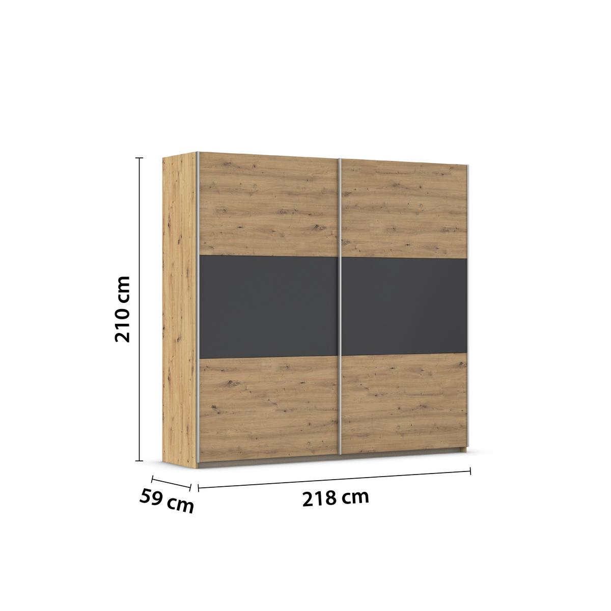 Tolóajtós Szekrény Foster 218/210 Cm - Artisan tölgy/szürke, Konventionell, faalapú anyag (218/210/59cm)