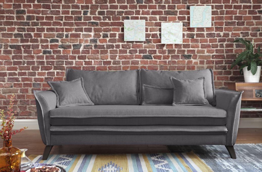 Dreisitzer-Sofa mit Kissen Charming Charlie, Webstoff - Hellgrau, Basics (180/85/90cm) - MID.YOU