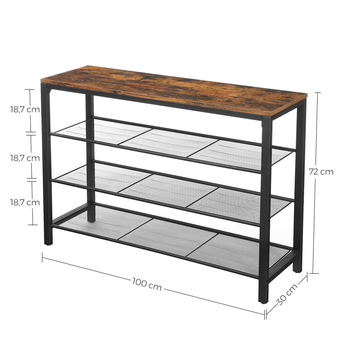 Regál na boty hnědá, černá - černá/hnědá, Trend, kov/kompozitní dřevo (100/72/30cm) - Boxxx