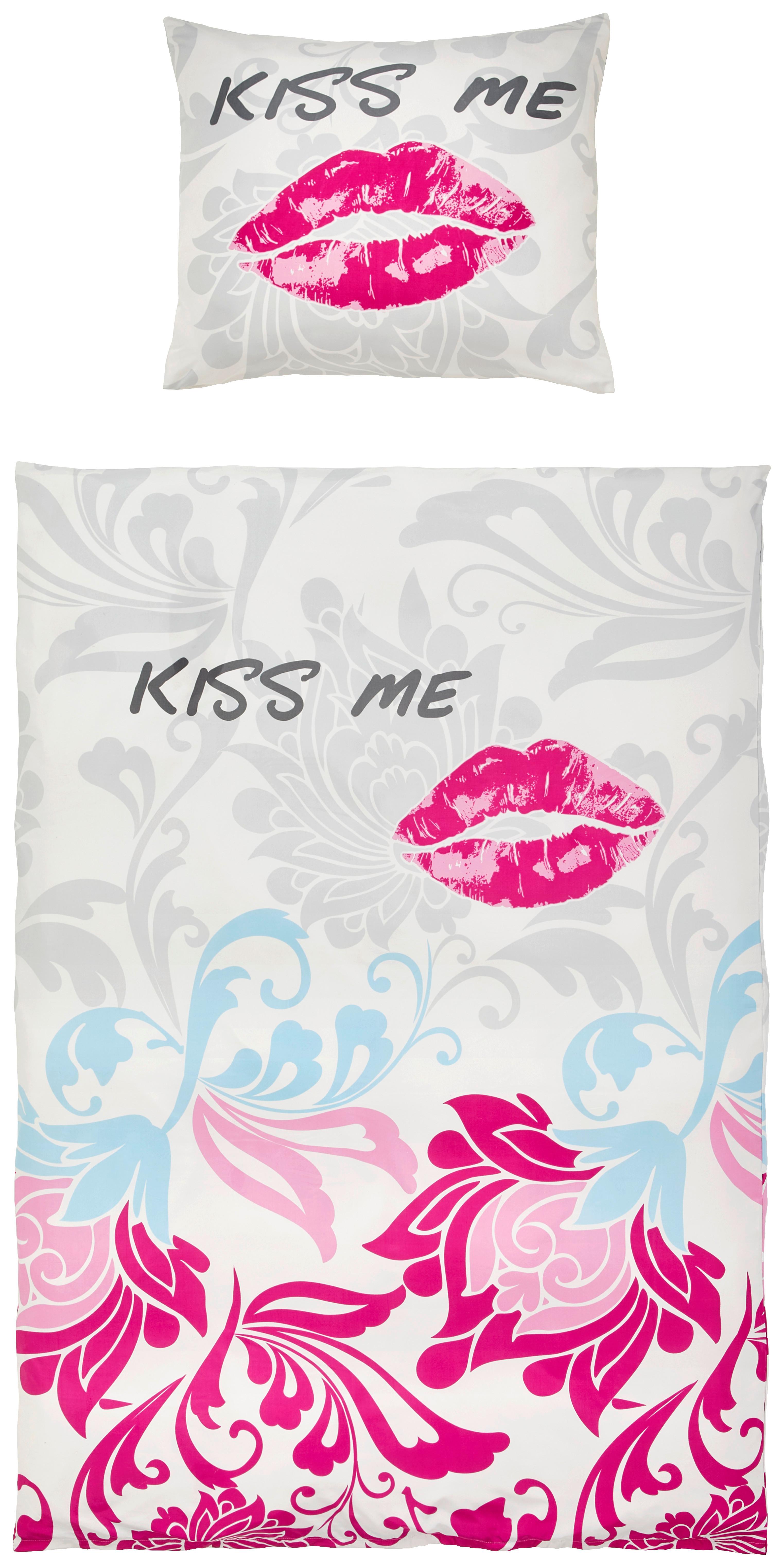 Bettwäsche 140x200 cm Ute Grau/Rosa Kiss Me