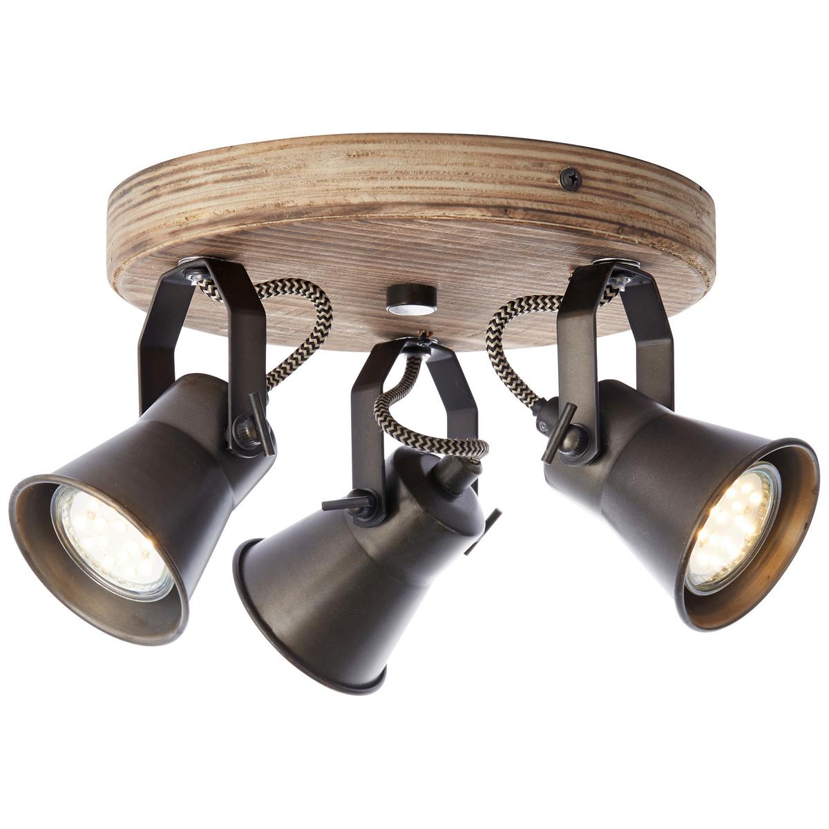 Deckenleuchte Seed Ø 28 cm Schwenkbar - Hellbraun/Schwarz, Natur, Holz/Metall (28/13cm) - Brilliant