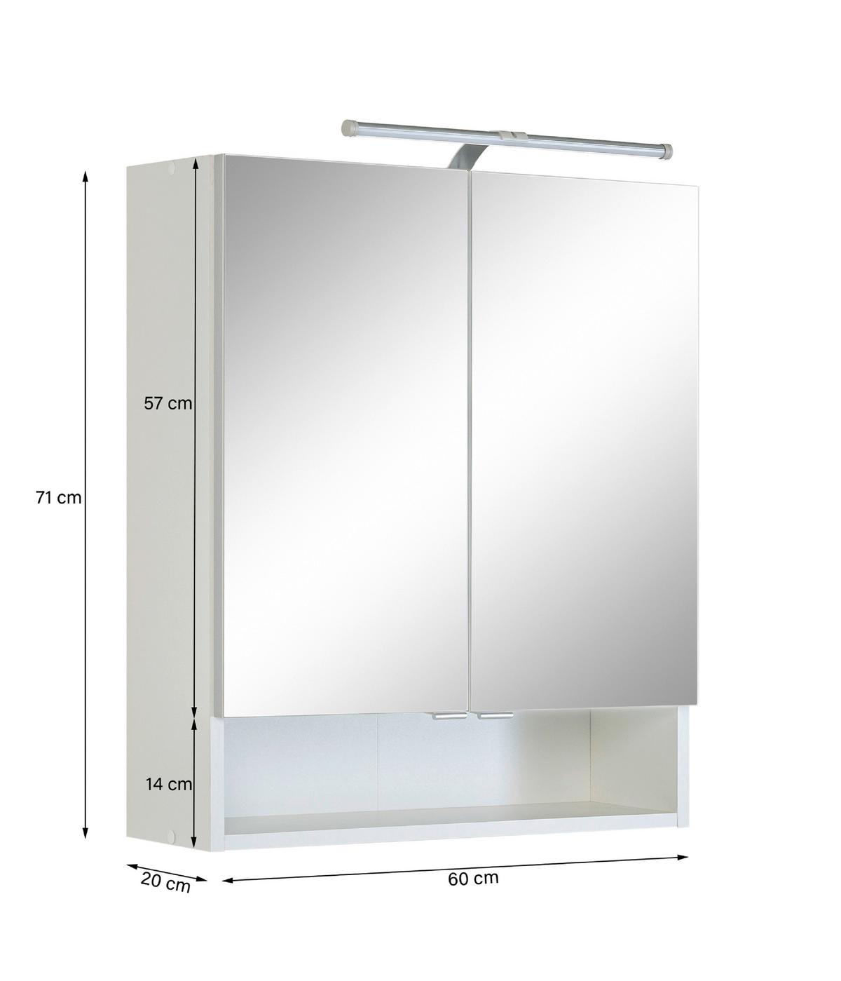Spiegelschrank Riga 2-Türig BxHxT: 60x71x20 cm - Weiß, MODERN, Holzwerkstoff (60/71/20cm) - Held