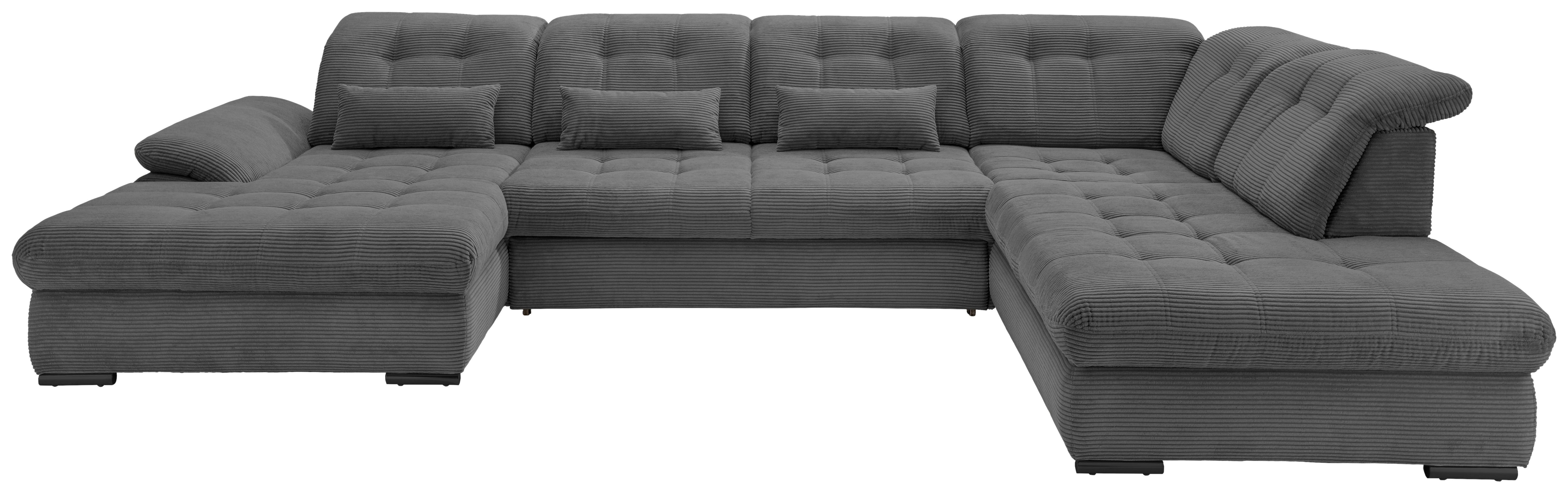 Wohnlandschaft mit Bettkasten Rigatti Grau B: 387 cm - Schwarz/Grau, MODERN, Textil (184/387/252cm) - Livetastic