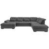 Wohnlandschaft mit Bettkasten Rigatti Grau B: 387 cm - Schwarz/Grau, MODERN, Textil (184/387/252cm) - Livetastic