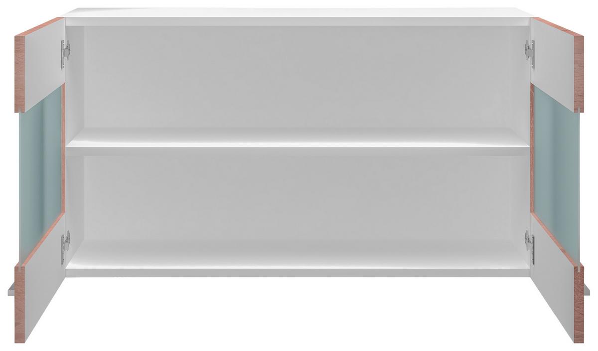 Küchenoberschrank Samoa 100 cm Eiche Dekor 2 Drehtüren + Glas - Weiß/Sonoma Eiche, KONVENTIONELL, Holzwerkstoff (100/54,8/32cm)