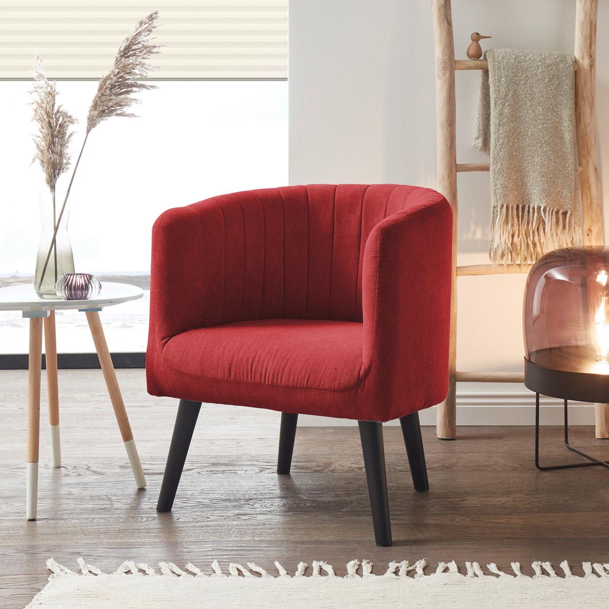 Polstersessel mit Armlehnen Paul Velours Rot - Rot/Schwarz, Basics, Textil (61/82/58cm) - Livetastic