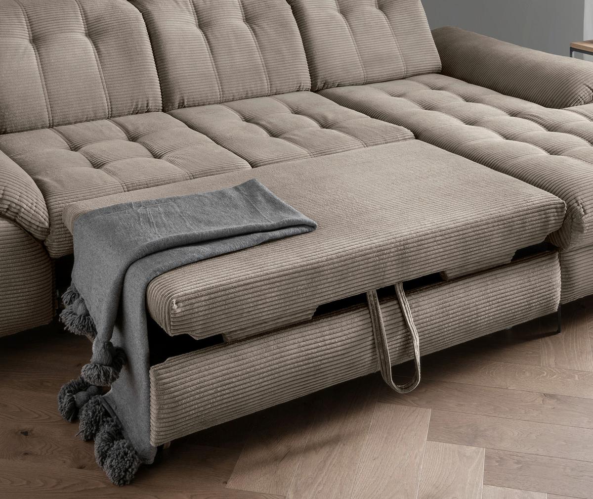 Eckschlafsofa Delphino Graubraun S: 273x189 cm - Graubraun/Schwarz, MODERN, Textil (273/189cm) - Livetastic