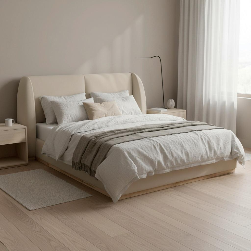 Čalouněná postel FRIDA 180x200 cm, béžová - černá/přírodní barvy, Moderní, kov/dřevo (180/200cm) - Bessagi Home