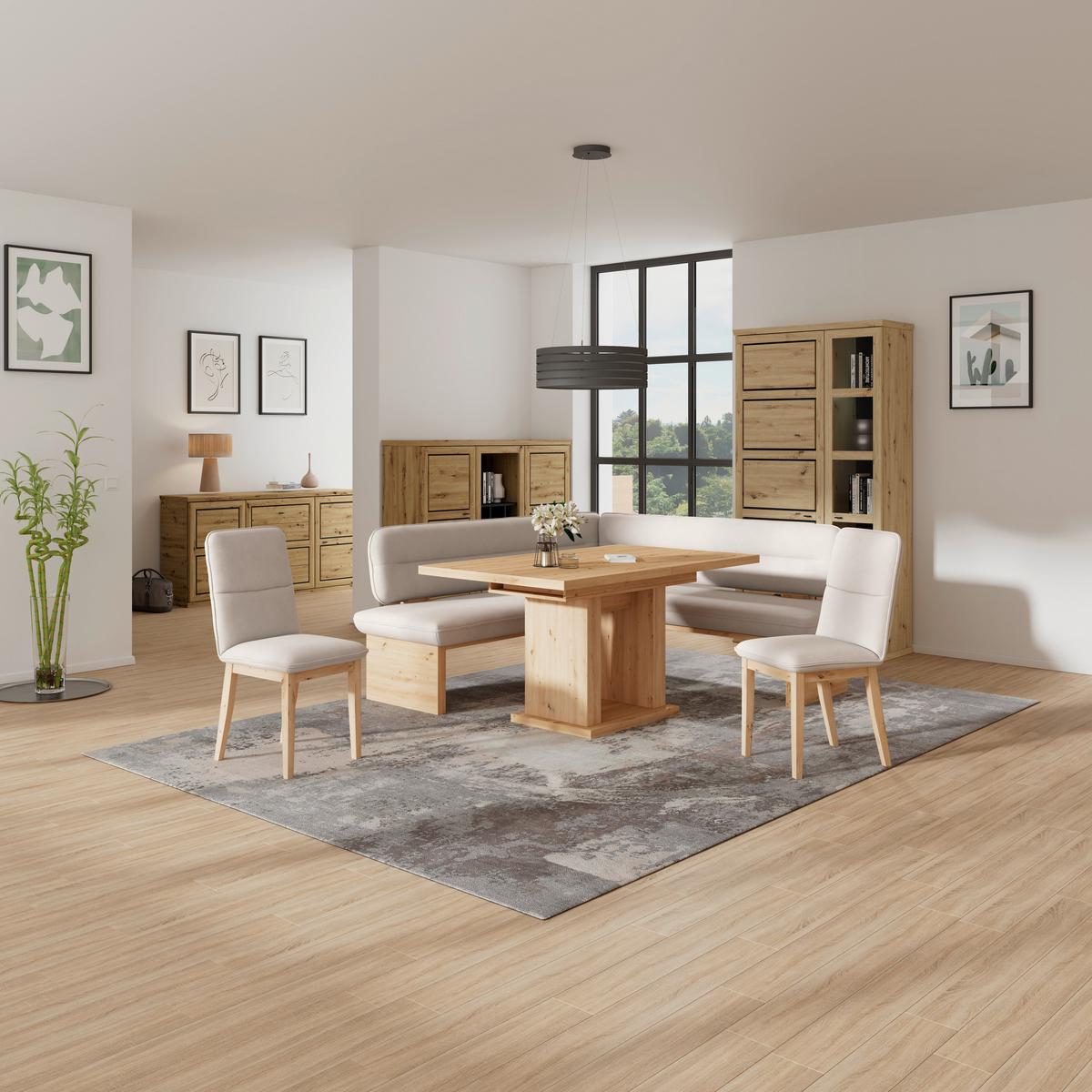 Eckbank Beluna Ii Wesbstoff Beige, B: 192cm - Eichefarben/Beige, KONVENTIONELL, Holz/Textil (192/170cm) - James Wood