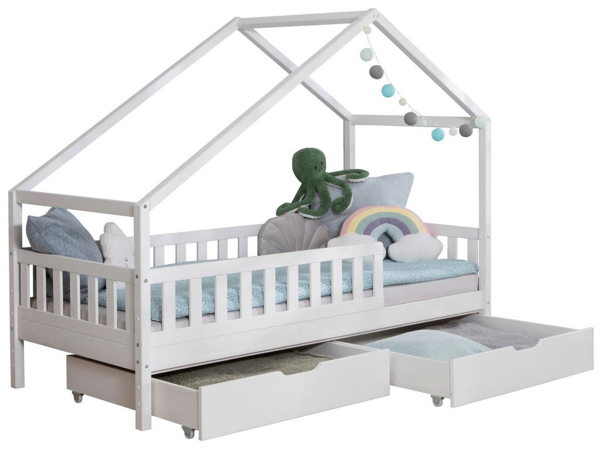 Hausbett Lou Bettschublade Weiß B: 90 cm - Weiß/Naturfarben, MODERN, Holz (90/200cm) - MID.YOU
