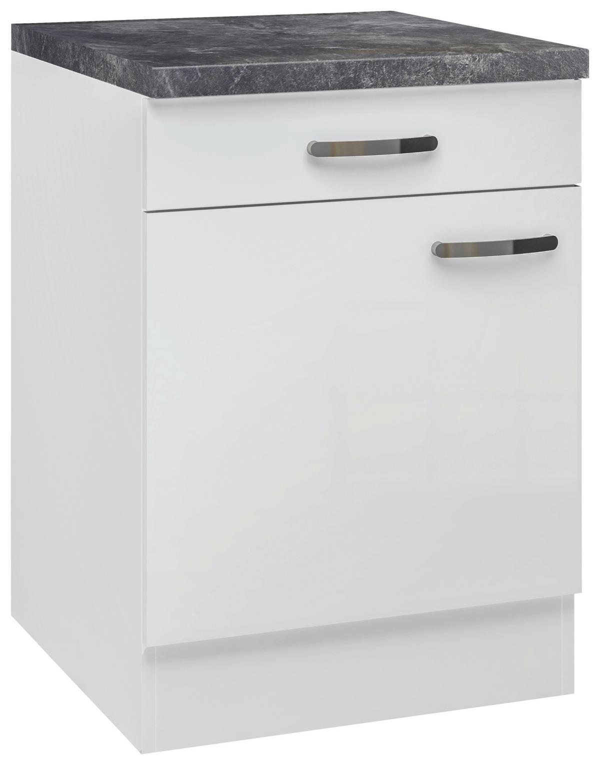 Küchenunterschrank Alba B: 60 cm Weiß/Schiefer mit Lade - Schieferfarben/Weiß Hochglanz, MODERN, Holzwerkstoff (60/86/60cm)