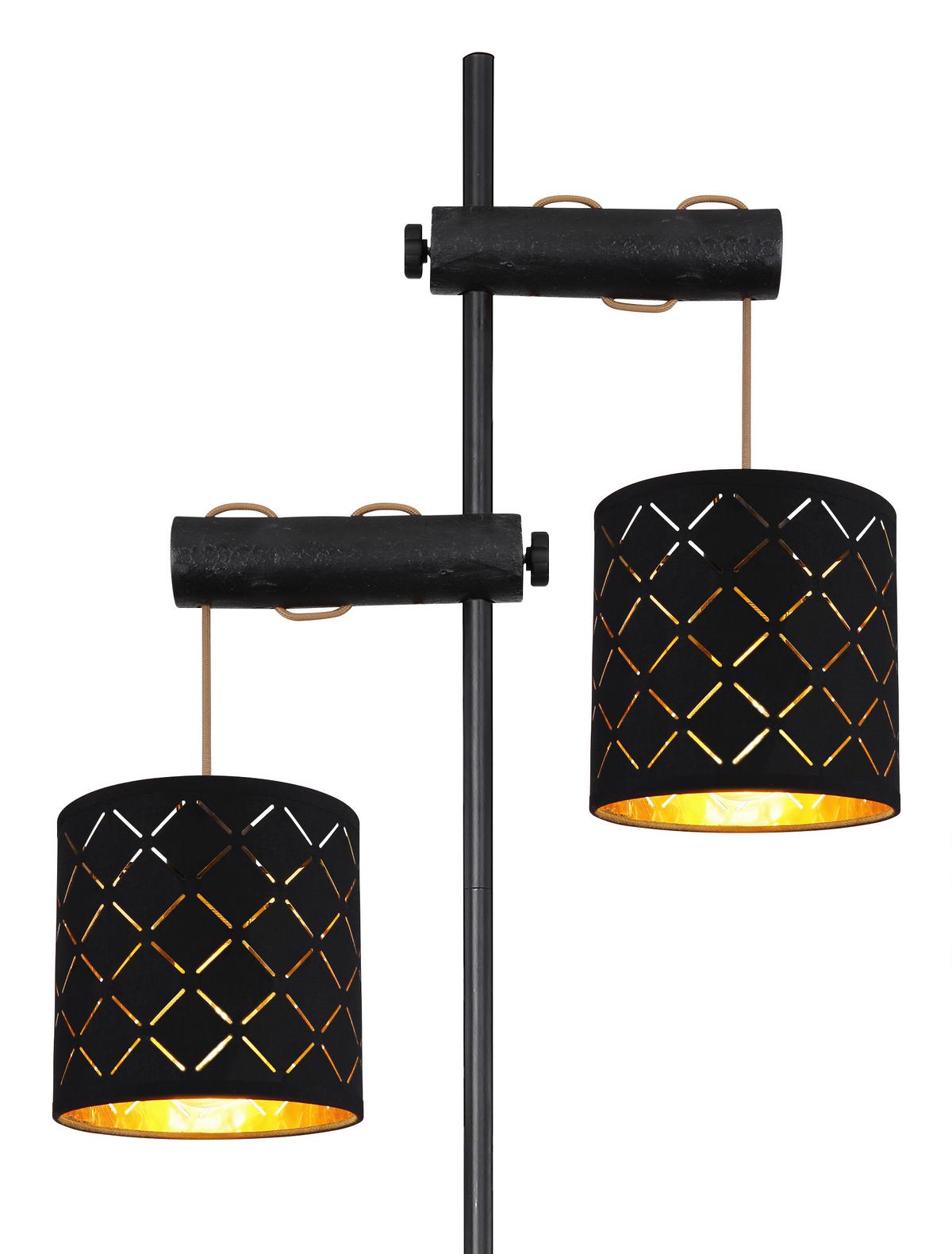 Stehlampe Schwarz Mit Wippschalter - Goldfarben/Schwarz, Basics, Holz/Textil (41/23/150cm) - Globo